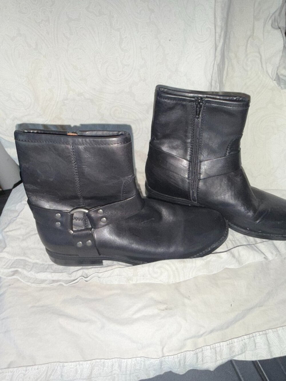 HOUSE‎ of Harlow Portia Harness Black Leather Ankle Boots Moto Biker  - Size 9